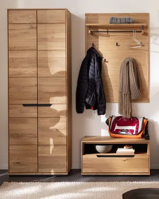 Produktbild von Garderoben-Set mit Garderobenschrank, Paneel & Schuhbank in Eiche teilmassiv, 3-teilig - AVESTA-06