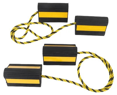 Produktbild von Robuste Radkeile aus Gummi, rutschfeste Reifenstopper mit Seil und Reflektorstreifen für Anhänger, Campingfahrzeuge und LKW