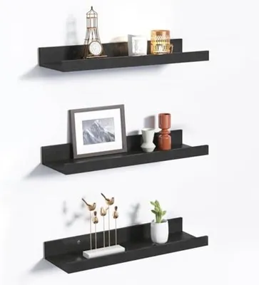Produktbild von PromoHome® 3 schwarze MDF Wandregale-Set mit schwebenden Halterungen, 44 x 8 x 16 cm