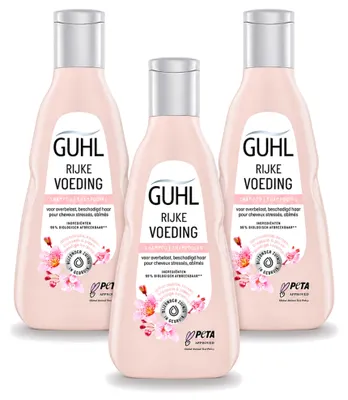 Imagen del producto de 3 champús nutritivos Guhl para cabello seco, 250 ml cada uno. Paquete económico de 3 unidades