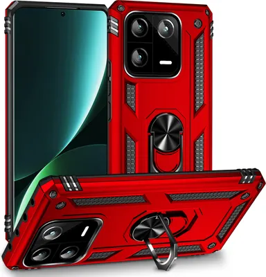 Produktbild von Xiaomi 13 Hülle, Schiebe Kamera Schutz Schutzhülle mit Ringhalterung Ständer Kartenhalter für Xiaomi 13 Rot