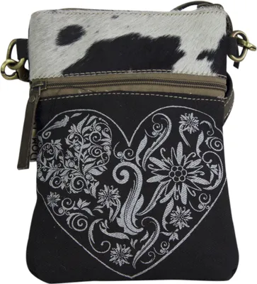 Produktbild von Domelo Dirndl Tasche Umhängetasche  Damen Accessories klein Trachtentasche mit Herz Kleine Geschenke für Teenager Mädchen Crossbody Bag  Handtasche aus Canvas & Fell