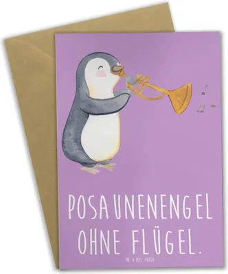 Produktbild von Mr. & Mrs. Panda Glückwunschkarte Engel Posaune - Lavendeltraum - Geschenk, Musikinstrument, Grußkarten, hochzeitskarten, Musik, Grußkarte, Posaunenengel, Orchester