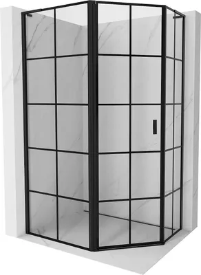 Produktbild von Mexen Mist L fünfeckige asymmetrische Duschkabine links 100 x 80 cm, schwarzes Gitter, schwarz - 8A8L-100-080-70-77-L