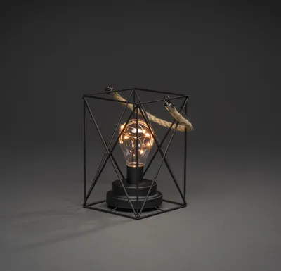 LED Laterne - Hängeleuchte - Metall - 9 bernsteinfarbene LED - Timer - Batterie - H: 19cm - eckig
