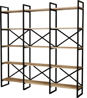 Produktbild von Casa Padrino Luxus Regalschrank mit Massivholz Regalen Schwarz / Naturfarben 170 x 30 x H. 175 cm - Bücherschrank - Wohnzimmer Schrank - Büro Schrank - Wohnzimmer Möbel - Büro Möbel - Luxus Möbel
