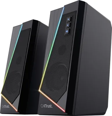 Produktbild von Trust Gaming Lautsprecher für PC GXT 609 Zoxa - Computer Boxen, Lautsprecherset mit 6 Verschiedene RGB Beleuchtungsarten, Stromversorgung über USB, 12W, PC/Laptop - Schwarz