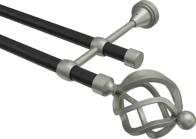 Produktbild von Interdeco Gardinenstange / Vorhangstange Schwarz / Chrom matt, Typ Primus Paolo (Schmiedekugel), 16 mm Ø 2-läufig, 360 cm
