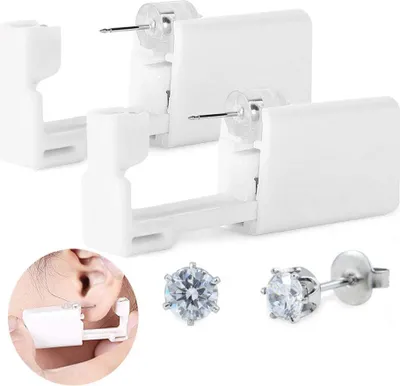 Produktbild von Einweg-Sicherheits-Piercingpistole für Körper, Nase, Lippe, Bauchnabel und Ohr, Piercing-Stanzwerkzeug, Schönheitsset mit Krone, weiße Stahl-Ohrstecker, aseptisch