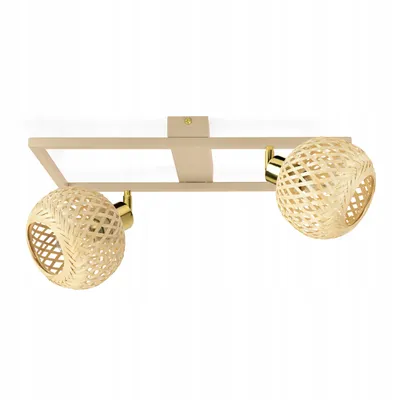 Produktbild von Luxolar LED Deckenlampe 2-flammig E27 Rattan Boho Beige/Grau - Verstellbar Schwenkbar Deckenleuchte Rahmen für Wohnzimmer, Esszimmer