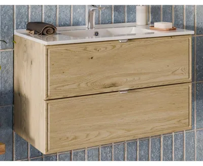 Image de Ensemble Meuble Vasque 80 cm + Vasque encastrée - L 80 x P 46 x 51,5 cm - Caldera Clair