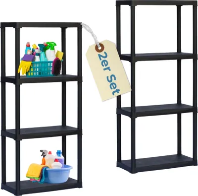 Produktbild von 2er Set Steckregal Kunststoff Standregal Vorratsregal Haushaltsregal Regal Abstellkammer Vorratskammer Keller Lager 4 Böden 60 x 30 x 133 cm