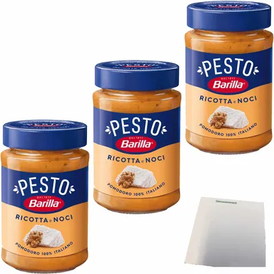 Produktbild von Barilla Pesto Ricotta e Noci alla Siciliana 3er Pack (3x190g Glas) + usy Block