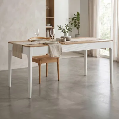 Obrázok produktu pre Obdĺžnikový jedálenský stôl z bieleho a hnedého dreva 180x90x80 cm