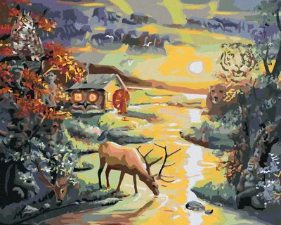 Produktbild von Zuty - Malen nach Zahlen - HIRSCH IM FLUSS, ILLUSION VON TIEREN UND SONNENUNTERGANG (D. RUSTY RUST), 40x50 cm, mit Keilrahmen (bereits gespannt)