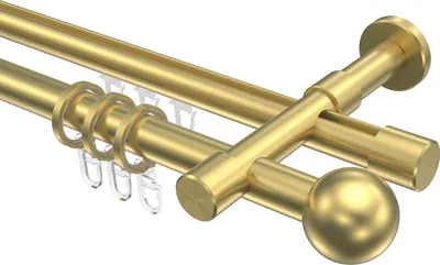 Produktbild von Interdeco Rundrohr-Innenlaufstange / Gardinenstange (Kombination) Messing-Optik, Typ Prestige Luino (Kugel), 20 mm Ø 2-läufig, 160 cm