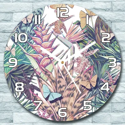 Produktbild von Wanduhr aus Glas Rund fi 30 Bunte Retro Blumen Quarz Deko Schlafzimmer Büro