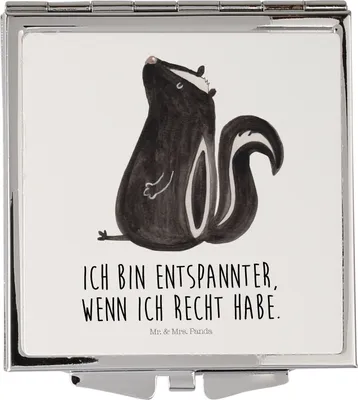 Produktbild von Mr. & Mrs. Panda Schminkspiegel Stinktier Sitzen - Weiß - Geschenk, Spruch, Taschenspiegel, Handspiegel, Stinki, Kleiner Spiegel, Raubtier, Büro, Wildtier, klappbar