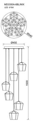 Immagine prodotto di Lampada a sospensione LED 6x6W COLORE MD3350A-6BL/MIX Linea Zuma