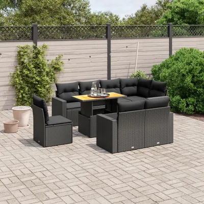 Produktbild von Design 9-tlg. Garten-Sofagarnitur mit Kissen Schwarz Poly Rattan, Gartenmöbel-Sets 2024 Neu