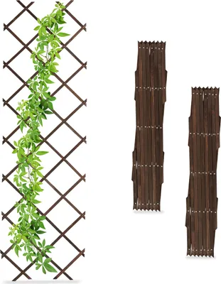 Produktbild von Relaxdays Rankgitter, ausziehbar, 3er Set, Rankhilfe Kletterpflanzen, 180x60 cm, Garten, Balkon & Terrasse, Holz, braun