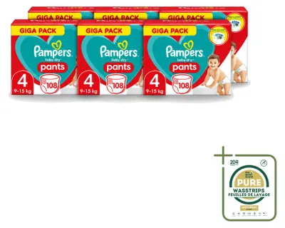 Imagen del producto de 6 pañales tipo pantalón Pampers Baby-Dry, talla 4, para bebés de 9 a 15 kg - Paquete ahorro - 6 unidades