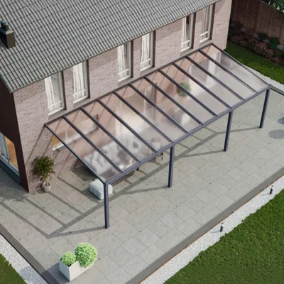 Produktbild von Terrassenüberdachung Aluminium 11,06x2,5m Komplettbausatz anthrazit-grau integr. Regenwasserablauf