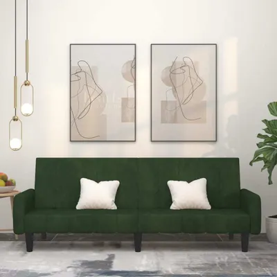 Produktbild von Design Schlafsofa 2-Sitzer Dunkelgrün Samt, Schlafsofas 2024 Neu