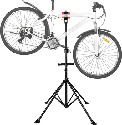 Image de Support de montage pour vélo - Support de réparation réglable en hauteur (108–190 cm) - Trépied pliable - Bras de serrage de 35 cm - ABS - Noir