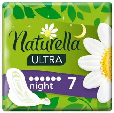 Image de Naturella Serviettes hygiéniques de nuit ultra-larges avec ailettes, paquet de 7.