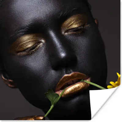 Produktbild von MuchoWow® Poster Frau - Gold - Blume 30x30 cm - Wandposter - Printing