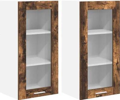 Image de vidaXL - Armoire suspendue, 2 pièces, en bois imitation chêne fumé