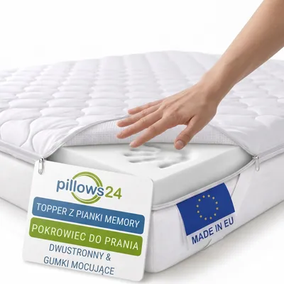 Zdjęcie produktu dla Pillows24 - Topper na materac 180x200 cm z pianki memory, Wysokość 6 cm, Pokrowiec z zamkiem dwustronny, Oeko-TEX, EU