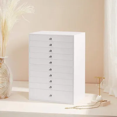 Produktbild von Famanu Schmuckbox mit 10 Fächern - Weiß, 29 x 20,5 x 40,5 cm