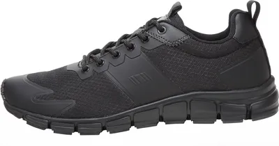 A side view of a black men's sneaker.