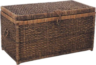 Image de VIVANNO Coffre à linge en jacinthe d'eau LEA Rectangulaire, Brun tressé - 84x45x45 cm