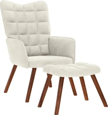 Image de Fauteuil relax avec tabouret en velours crème