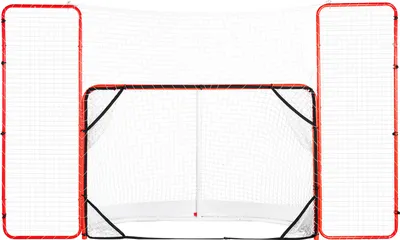 A hockey training goal with side nets.