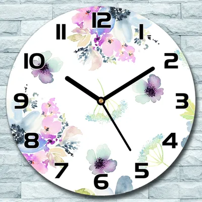 Produktbild von Wanduhr aus Glas Rund fi 30 Lila Blumen Quarz Deko Schlafzimmer Büro