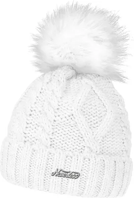 Produktbild von gefütterte Damen Strickmütze Fell-Bommel Fleece-Futter Kunstfell Winter-Mütze Bommelmütze Neverless®
