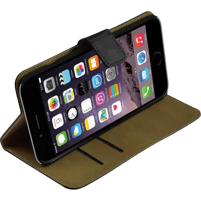 Produktbild von PhoneNatic Kunst-Lederhülle kompatibel mit Apple iPhone 6 Plus / 6s Plus - Wallet schwarz + 2 Schutzfolien