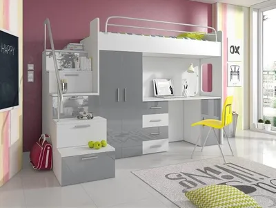 Produktbild von Jugendbett Komplett Schlafzimmer Design Kinder Bett Betten Schrank Tisch GRAU