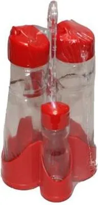 Produktbild von Menage Set 5tlg Essig Öl Salz Pfeffer Gewürzset Spender Kunstoff Glas Rot