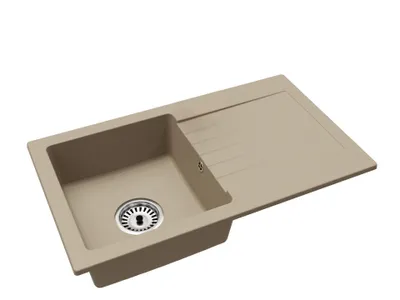 Produktbild von Granitspüle Einbecken mit Abtropffläche Leon – Beige – Siphon in Chromfarbe
