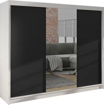 Produktbild von MIRJAN24 Schiebetürenschrank  Derby I, Kleiderschrank, Stilvoll Schlafzimmer Garderobenschrank (Farbe: Weiß / Schwarz)