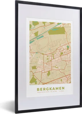 Produktbild von MuchoWow® Gerahmtes Poster Bergkamen - Karte - Stadtplan - Vintage 40x60 cm - Poster mit Schwarzem Bilderrahmen Wandposter Rahmen Foto Bilder - Poster in Rahmen