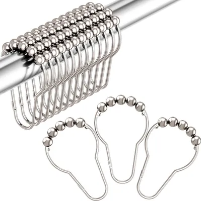 Produktbild von Duschvorhang Ringe, 12 Stück Duschvorhang Haken, Duschvorhangringe Edelstahl Rostfrei, Leicht Gleitende Duschvorhanghaken, Duschringe für Duschvorhangstange, Kleiderstange (Silber)