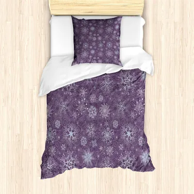 Produktbild von ABAKUHAUS Aubergine Bettbezug Set, Schneeflocken Muster Abstrakter Kristallformen Dekoration schneeflocken, 135 x 200 cm + 80 x 80 cm, Violett
