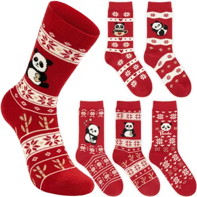 Image de BRUBAKER Chaussettes de Noël Set Femme 36-41 - Panda & Coeur - Chaussettes d'hiver en coton Rouge Blanc Cadeau