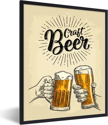 Produktbild von MuchoWow® MuchoWow® Gerahmtes Poster Mannshöhle - Bier - Vintage - Prost 30x40 cm - Poster mit zchwarzem Bilderrahmen - Wanddeko - Kunstdrucke